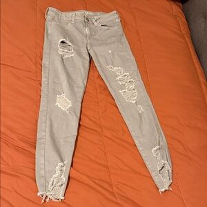 American Eagle Outfitters Women's Distressed Skinny Jeans - Light Gray